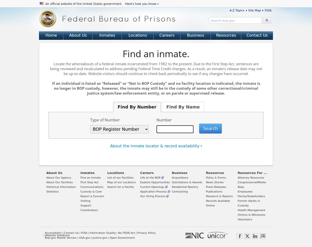 Federal custody locator following an Amherst County arrest record search