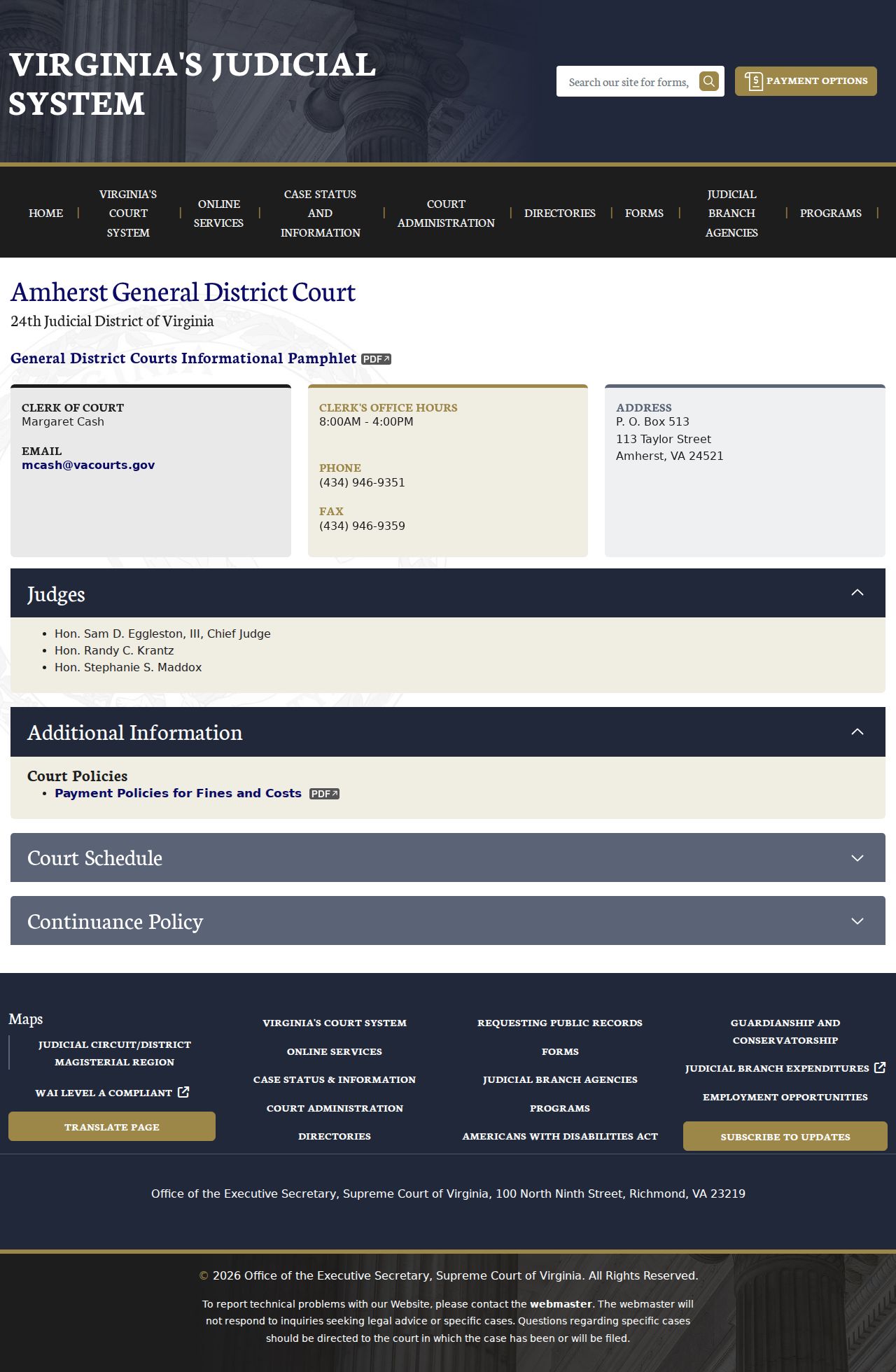 Amherst County criminal records General District Court schedule