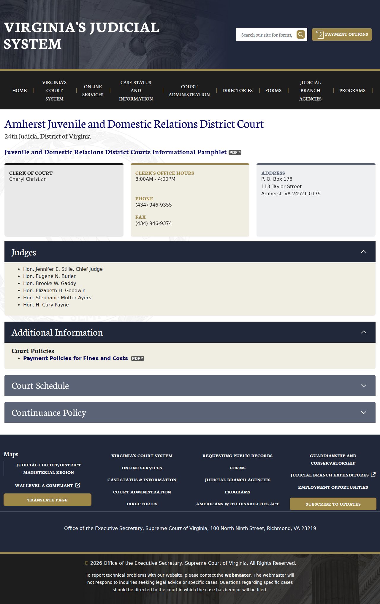 Amherst JDR court page for restricted Amherst County criminal case records