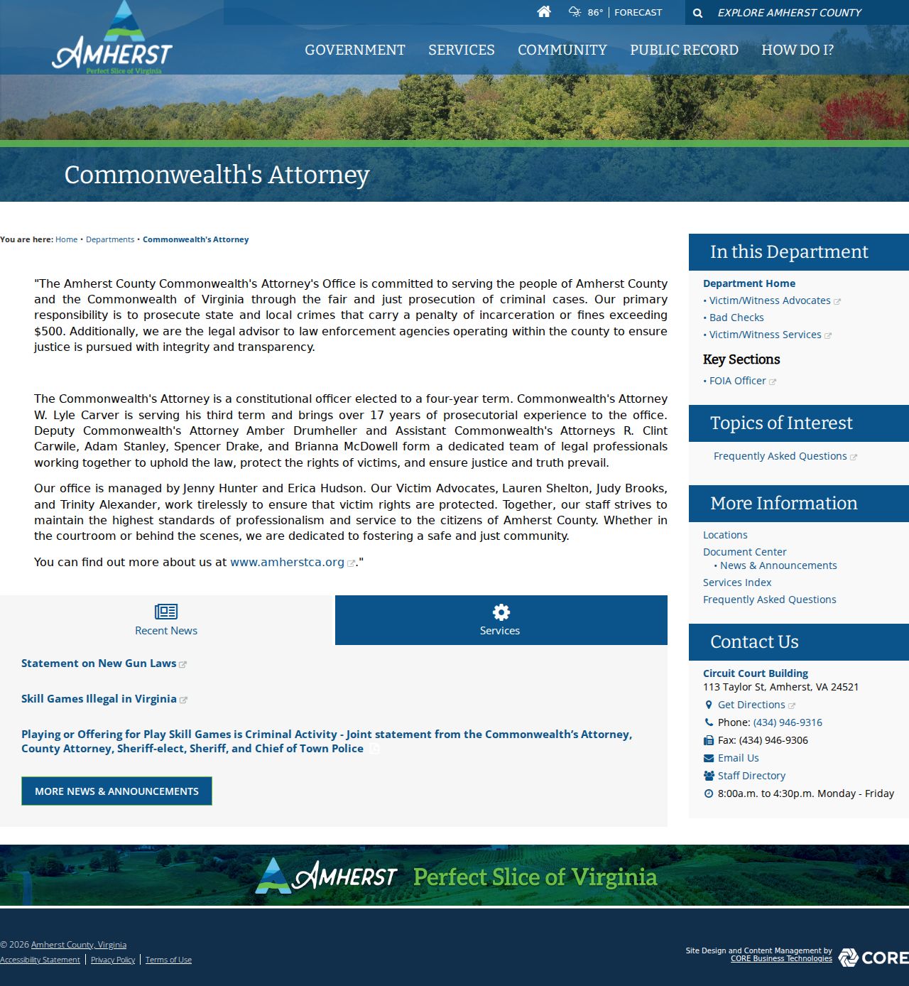 Commonwealth's Attorney information related to Amherst County criminal court cases