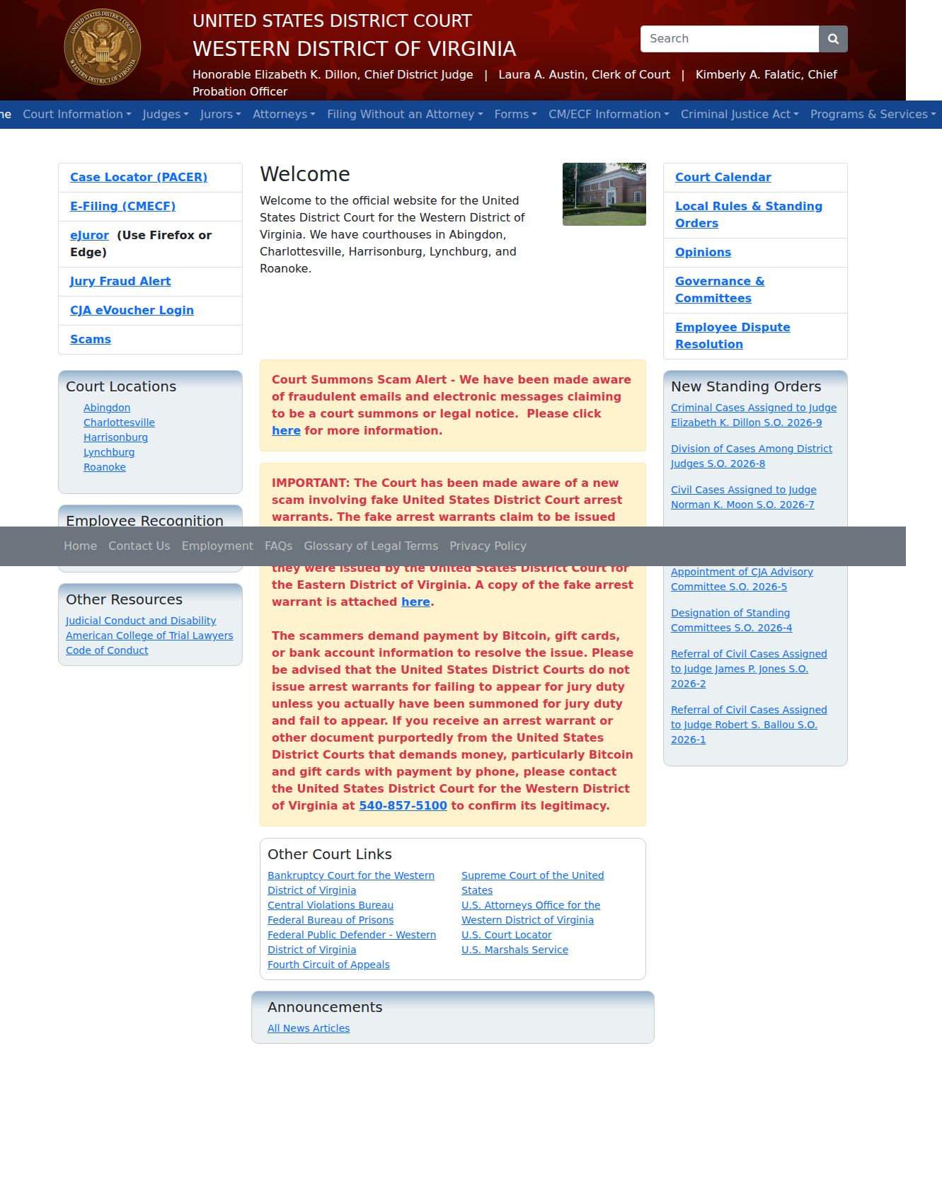 Western District of Virginia federal court serving Amherst County criminal cases