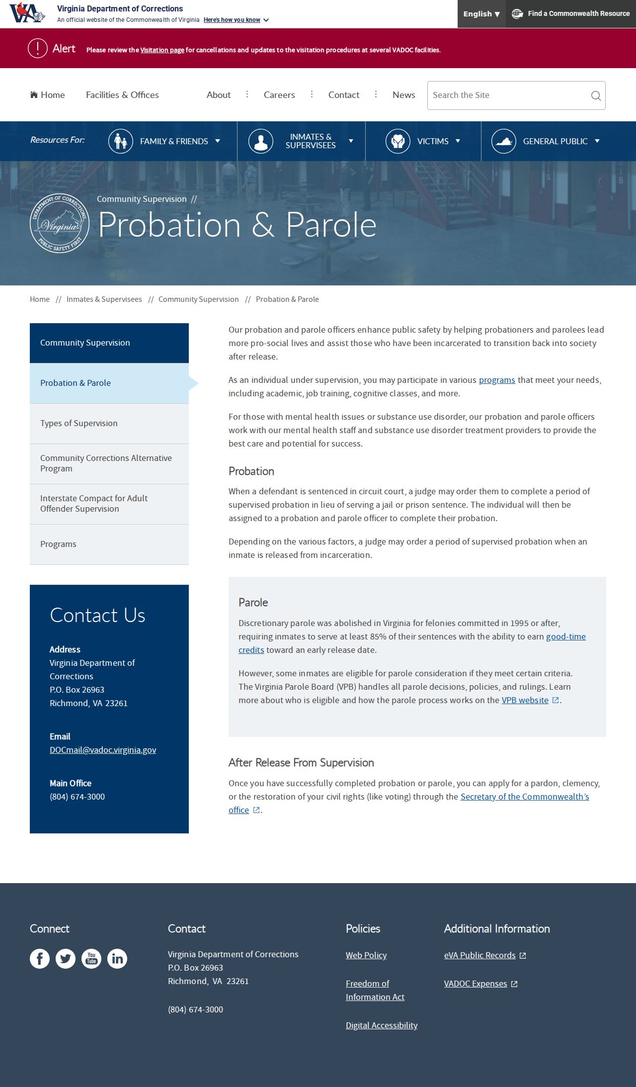 VADOC supervision information distinct from Amherst County sex offender records